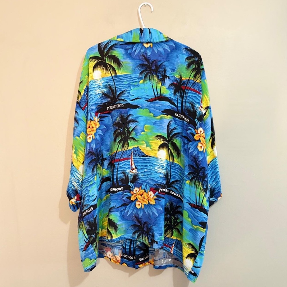 Jamaican Tropical Palm Tree Print Button-Up Beach Shirt – Plus Size 3X GUC - Picture 7 of 8